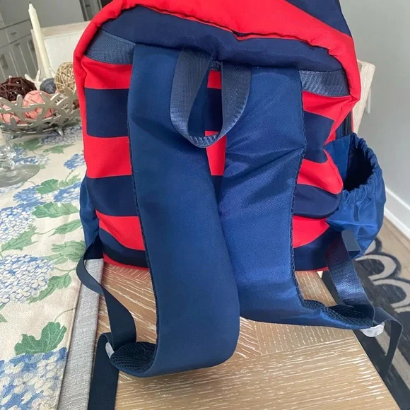 Sporty Red and Blue Striped Tennis Backpack - Picture 4 of 4